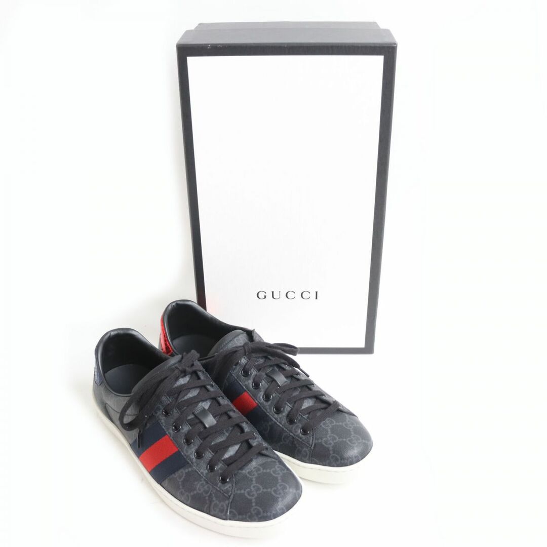 Gucci(グッチ)の美品◆GUCCI グッチ 429445 エース GGスプリーム ウェブライン レースアップ ローカット スニーカー ブラック 8 1/2 伊製 メンズ 箱付き メンズの靴/シューズ(スニーカー)の商品写真