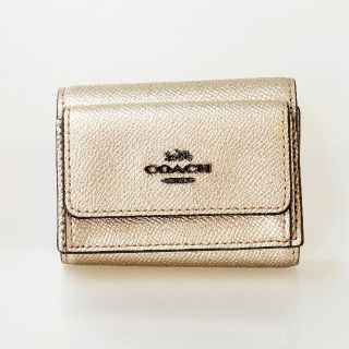 コーチ(COACH)の美品 COACH コーチ コンパクト財布 レザー ブロンズ×ブラウン レディース(財布)