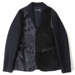 エンポリオアルマーニ(Emporio Armani)の未使用品△正規品 黒タグ EMPORIO ARMANI エンポリオアルマーニ 毛皮（牛皮）×ウール シングル ジャケット ブラック 48 メンズ タグ付き(テーラードジャケット)