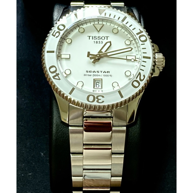 【美品】TISSOT ティソ 白　シースター 1000 36MM ラバーベルト付メンズ