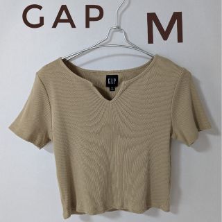 ギャップ(GAP)のGAP ギャップ リブ ノッチネック Tシャツ 半袖 カットソー ベージュ M(Tシャツ(半袖/袖なし))