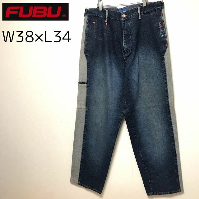 90s FUBU 極太 バギーパンツ 切替 デニム W38 ワイド