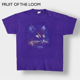 フルーツオブザルーム(FRUIT OF THE LOOM)の【FRUIT OF THE LOOM】アニマルプリント Tシャツ 猫 XL 古着(Tシャツ/カットソー(半袖/袖なし))