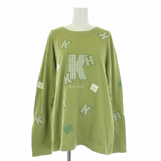 Karl Helmut(カールヘルム)のカールヘルム Tシャツ カットソー ロンT ロゴ 刺繍 長袖 3 M 黄緑 レディースのトップス(Tシャツ(長袖/七分))の商品写真