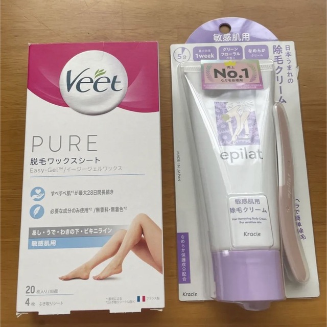 Veet（Reckitt Benckiser）(ヴィート)の脱毛クリーム 除毛シート セット コスメ/美容のボディケア(脱毛/除毛剤)の商品写真