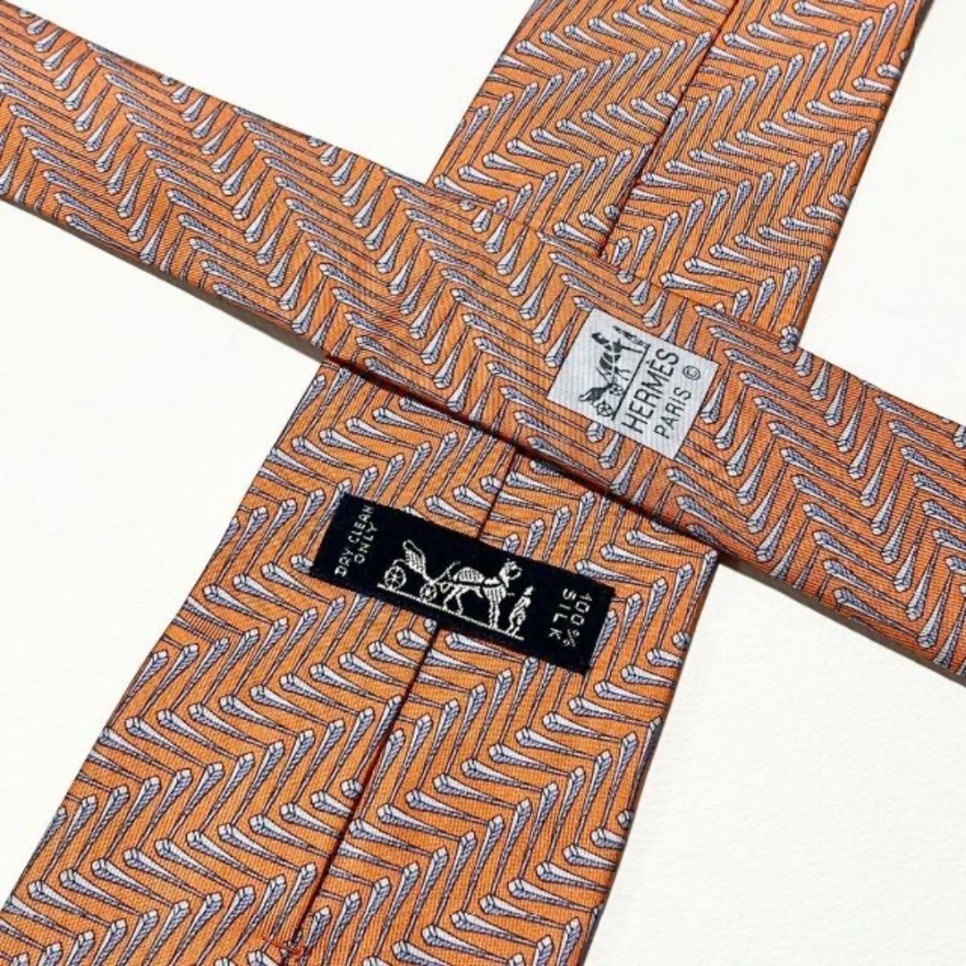 HERMES エルメス ネクタイ 定番カラー オレンジ 100%シルク ネクタイ