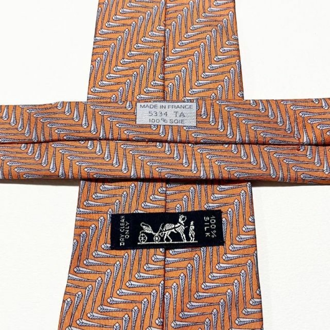 HERMES エルメス ネクタイ 定番カラー オレンジ 100%シルク ネクタイ