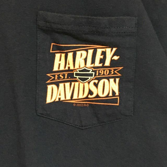 Harley Davidson(ハーレーダビッドソン)の【美品希少デザイン】ハーレーダビッドソン　半袖ポケットTシャツ　紺　H458 メンズのトップス(Tシャツ/カットソー(半袖/袖なし))の商品写真