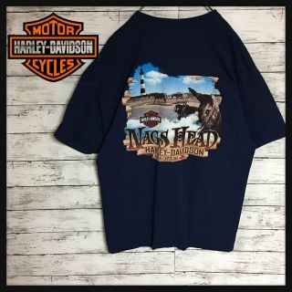 ハーレーダビッドソン(Harley Davidson)の【美品希少デザイン】ハーレーダビッドソン　半袖ポケットTシャツ　紺　H458(Tシャツ/カットソー(半袖/袖なし))