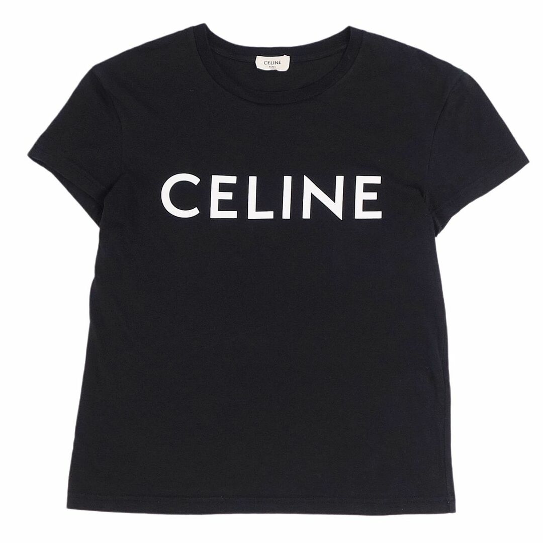 celine(セリーヌ)の美品 セリーヌ CELINE Tシャツ カットソー 半袖 ショートスリーブ ロゴプリント コットン トップス レディース S ブラック レディースのトップス(Tシャツ(半袖/袖なし))の商品写真
