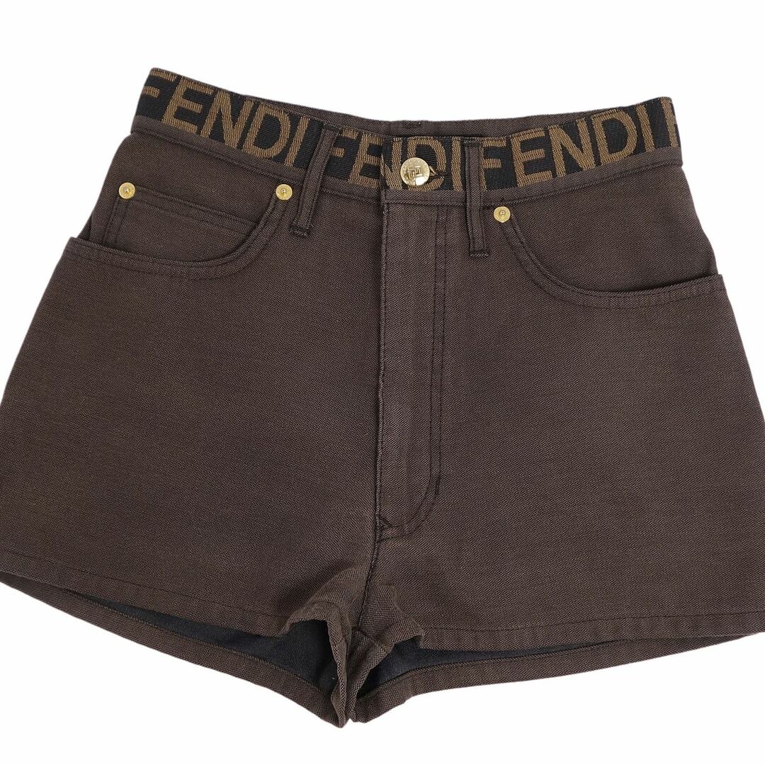 FENDI(フェンディ)の美品 Vintage フェンディ FENDI Jeans パンツ ショートパンツ ロゴ柄 ズッカ柄ボタン ボトムス レディース I42 D36(M~L相当) ブラウン レディースのパンツ(ショートパンツ)の商品写真