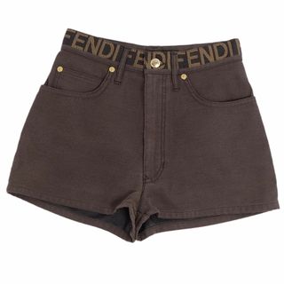 フェンディ(FENDI)の美品 Vintage フェンディ FENDI Jeans パンツ ショートパンツ ロゴ柄 ズッカ柄ボタン ボトムス レディース I42 D36(M~L相当) ブラウン(ショートパンツ)