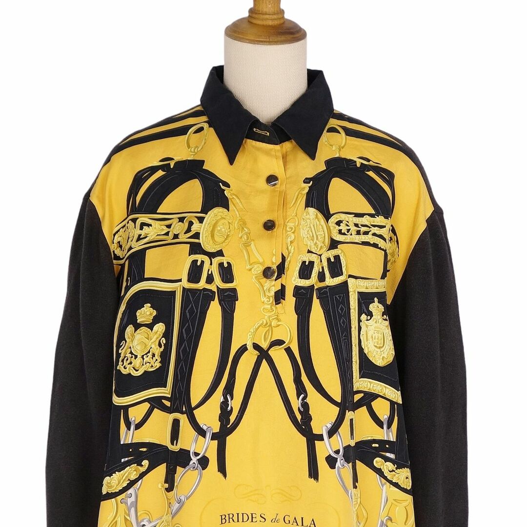 Vintage エルメス HERMES ニット シャツ ポロシャツ ロングスリーブ シルク切替 BRIDES de GALA トップス レディース L マルチカラー