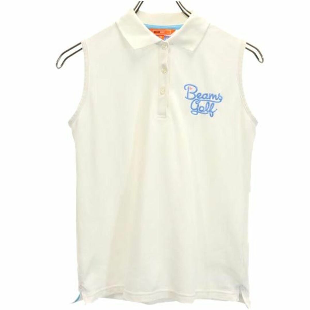 ビームス ゴルフ 日本製 ノースリーブ ポロシャツ M 白 BEAMS GOLF 鹿の子地 レディース   【230606】 メール便可