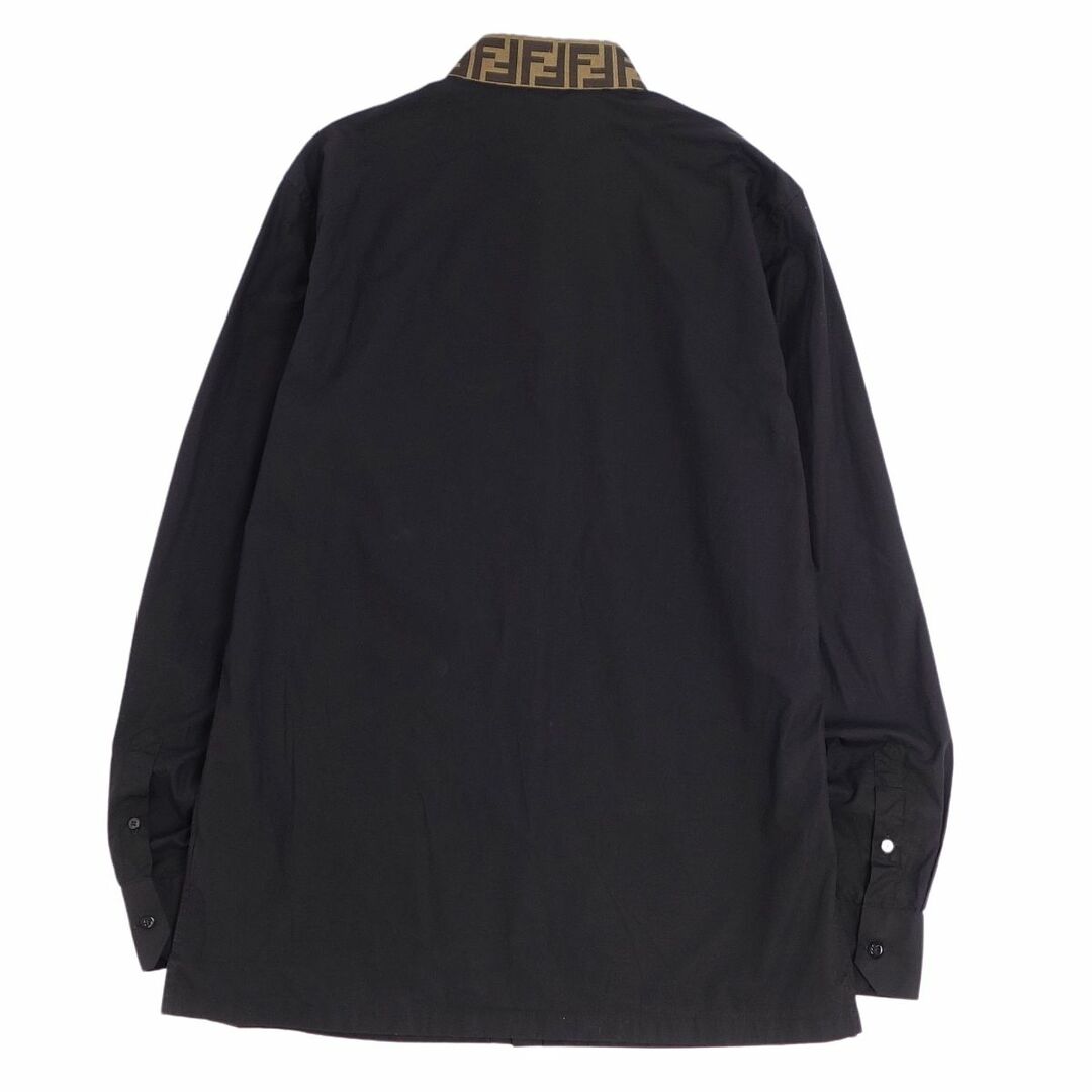 美品 フェンディ FENDI シャツ ロングスリーブ 襟ズッカ柄 FFロゴ コットン トップス メンズ 40(M相当) ブラック 美品 フェンディ FENDI シャツ ロングスリーブ 襟ズッカ柄 FFロゴ コットン トップス メンズ 40(M相当) ブラック