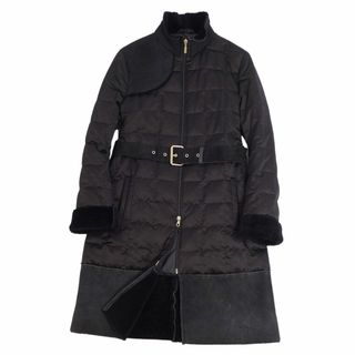 モンクレール(MONCLER)の美品 モンクレール MONCLER コート ダウンコート 青タグ ムートン 無地 ベルト付き アウター レディース 1(S相当) ブラック(その他)