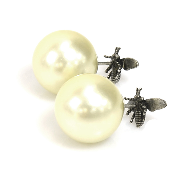 クリスチャンディオール Christian Dior ピアス トライバル Bee 蜂 フェイクパール/メタル パールホワイト レディース 送料無料【中古】 r9555a