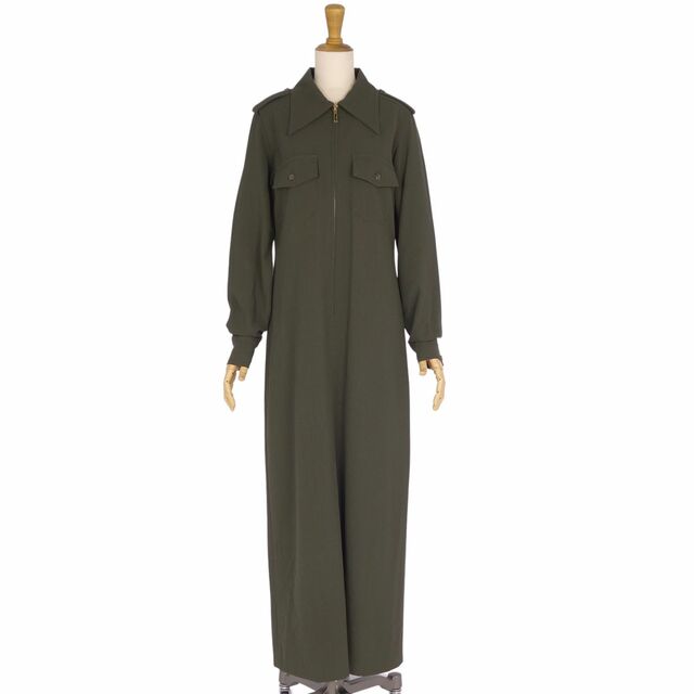 美品 Vintage グッチ GUCCI ワンピース トムフォード期 ロングワンピース シャツワンピース ロングスリーブ 無地 ジップアップ ウール トップス レディース 40(M相当) カーキ