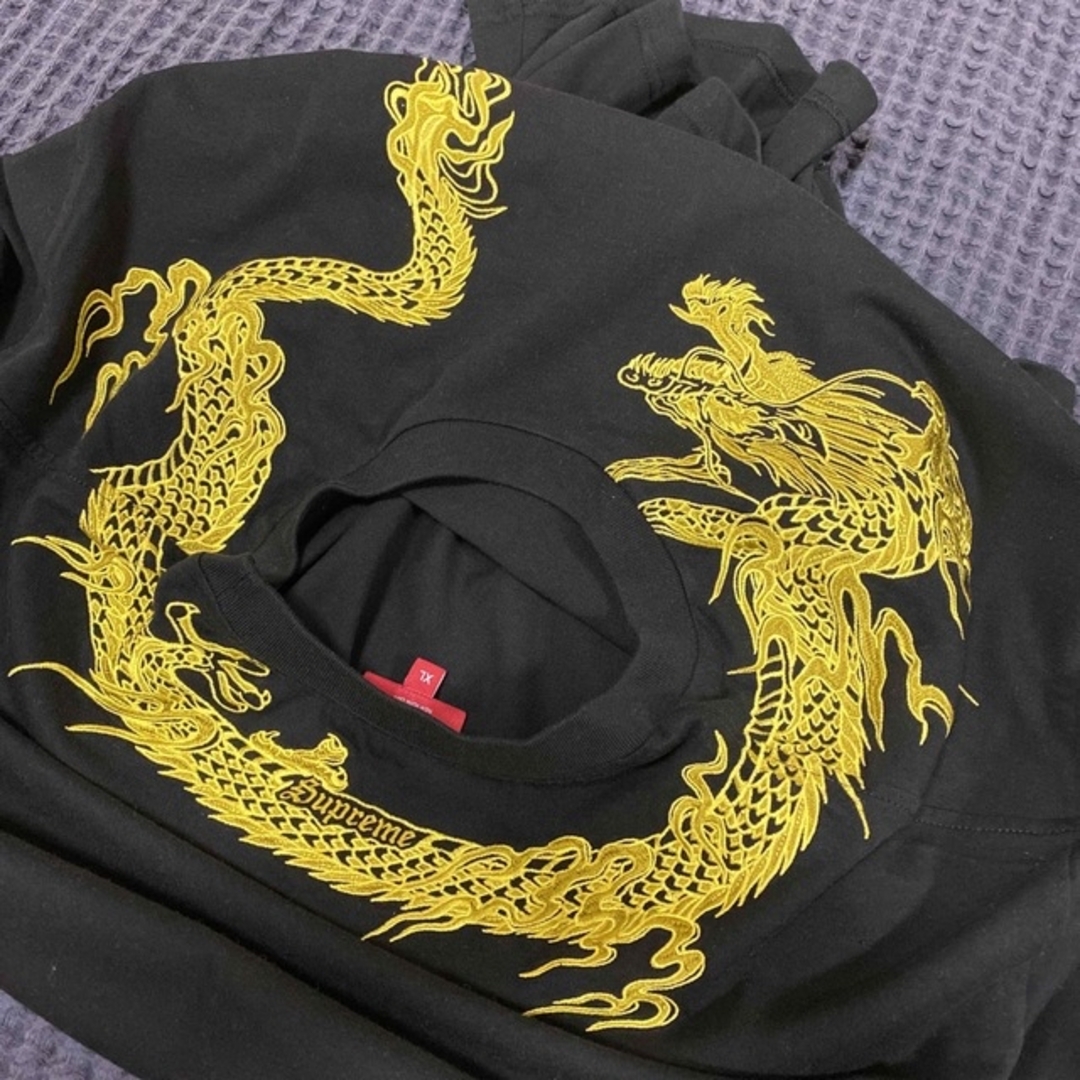 SUPREME シュプリーム　龍　ドラゴン　総刺繍　TEE XL 黒