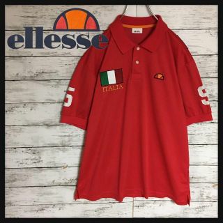 エレッセ(ellesse)の【美品希少デザイン】エレッセ　半袖ワッペン刺繍ポロシャツ　人気赤XL H445(ポロシャツ)