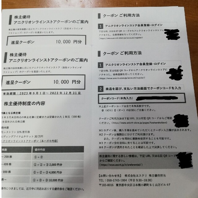 アニクリオンラインストアクーポン 2万円分 - ショッピング