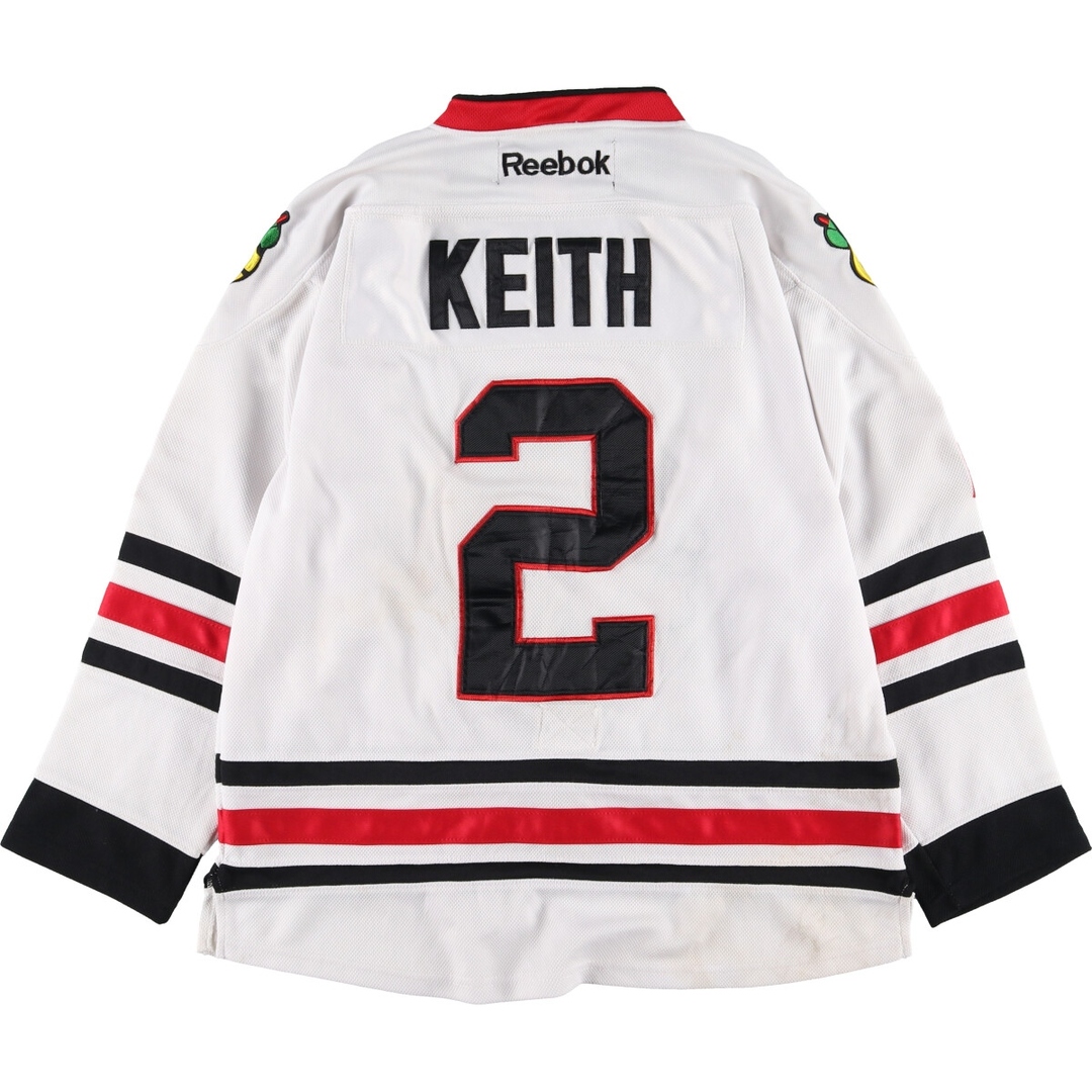 Reebok(リーボック)の古着 リーボック Reebok NHL CHICAGO BLACKHAWKS シカゴブラックホークス Vネック ゲームシャツ ホッケーシャツ カナダ製 メンズXL ヴィンテージ /eaa342058 メンズのトップス(Tシャツ/カットソー(半袖/袖なし))の商品写真