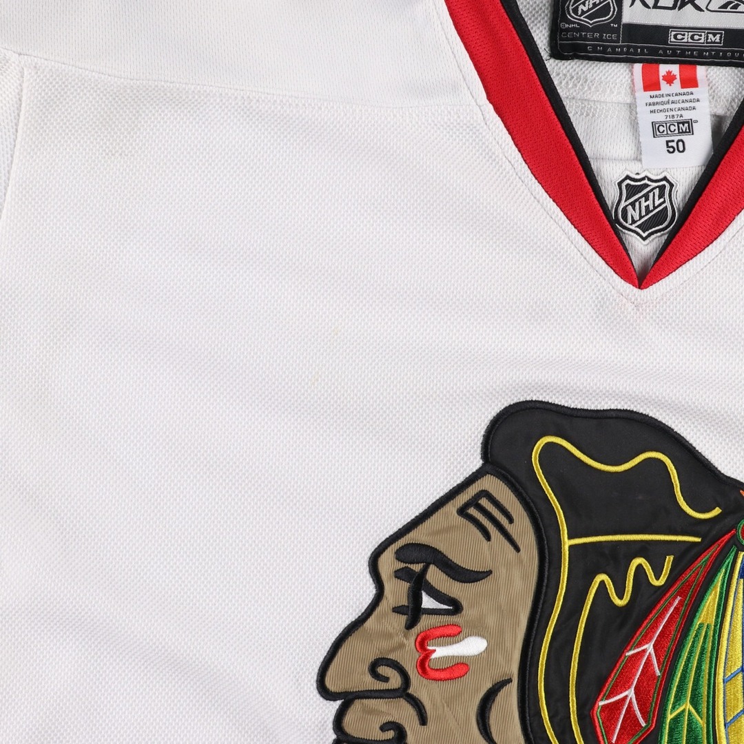 Reebok(リーボック)の古着 リーボック Reebok NHL CHICAGO BLACKHAWKS シカゴブラックホークス Vネック ゲームシャツ ホッケーシャツ カナダ製 メンズXL ヴィンテージ /eaa342058 メンズのトップス(Tシャツ/カットソー(半袖/袖なし))の商品写真