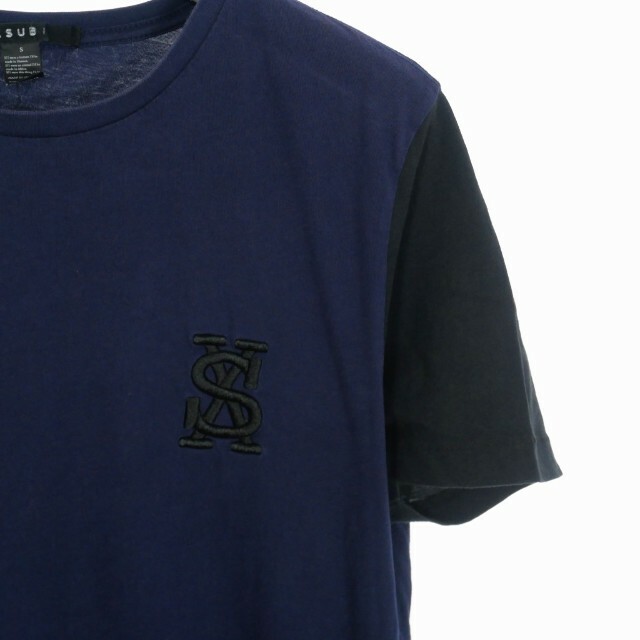 ksubi(スビ)のスビ ロゴ 刺繍 クルーネック Tシャツ カットソー 半袖 切替 S 紺 黒 メンズのトップス(Tシャツ/カットソー(半袖/袖なし))の商品写真