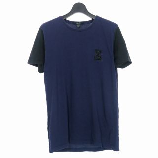 スビ(ksubi)のスビ ロゴ 刺繍 クルーネック Tシャツ カットソー 半袖 切替 S 紺 黒(Tシャツ/カットソー(半袖/袖なし))