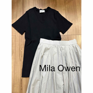 ミラオーウェン(Mila Owen)のタグ付き　Mila Owen Vネックサマーニット　ブラック(ニット/セーター)