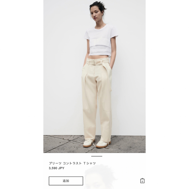 ZARA(ザラ)のZARA プリーツコントラストTシャツ レディースのトップス(Tシャツ(半袖/袖なし))の商品写真