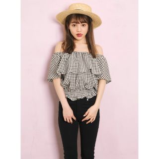 グレイル(GRL)の値下げ♡GRL ギンガムチェックオフショルトップス フリル ブラウス春夏SALE(シャツ/ブラウス(半袖/袖なし))