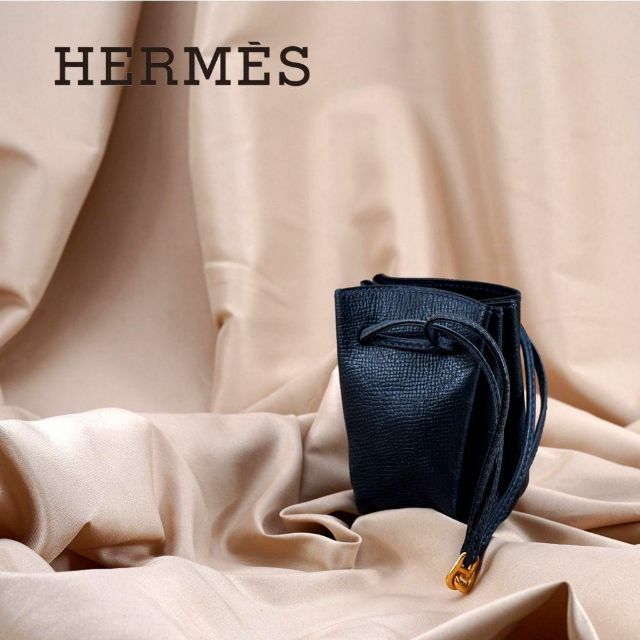 【美品】Hermès エルメス　レザー　ヴェスパ ポーチ ミニトート　ネイビー