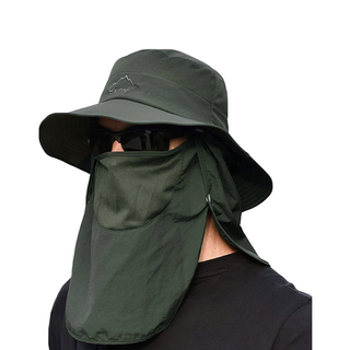サファリハット UVカット 帽子 カーキ 深緑フリーサイズ 男女兼用(ハット)