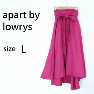 アパートバイローリーズ(apart by lowrys)のアパートバイローリーズ フレアミディスカート ベルト付 麻レーヨン ピンク L(ひざ丈スカート)