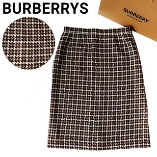 BURBERRY - 美品 バーバリーズ ひざ丈スカート 千鳥 チェック シルク混 大きいサイズ 17