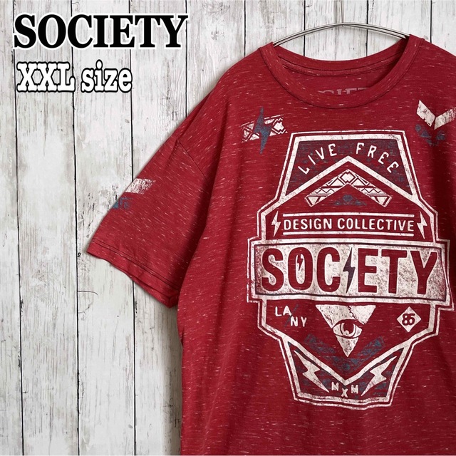 SOCIETY 半袖 Tシャツ 海外輸入 赤 メキシコ製 ユニセックス 古着 メンズのトップス(Tシャツ/カットソー(半袖/袖なし))の商品写真