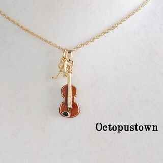 ヴァイオリンと選べるイニシャルチャームのネックレス（ゴールドカラー）(ネックレス)