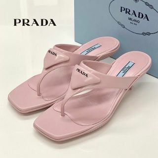 プラダ(PRADA)の6079 プラダ レザー ロゴ トングサンダル ピンク(サンダル)