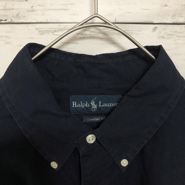 美品 ラルフローレン 刺繍ロゴ ネイビー 紺 長袖シャツ XL - シャツ
