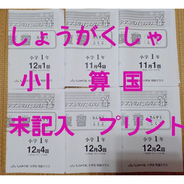 【未記入】しょうがく社 小1 特進  復習プリント 算 国 6回分 11、12月