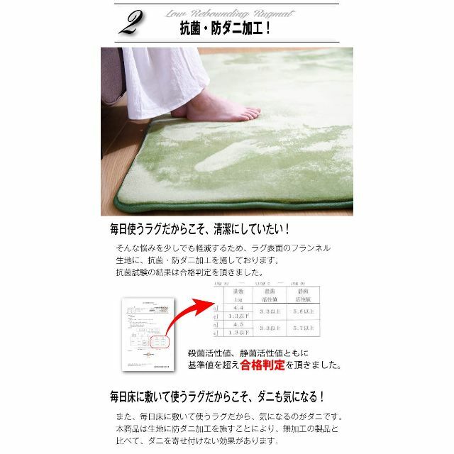 色: グリーン】フリーリー ラグ 低反発ラグ 極厚25mm 140×200cm-