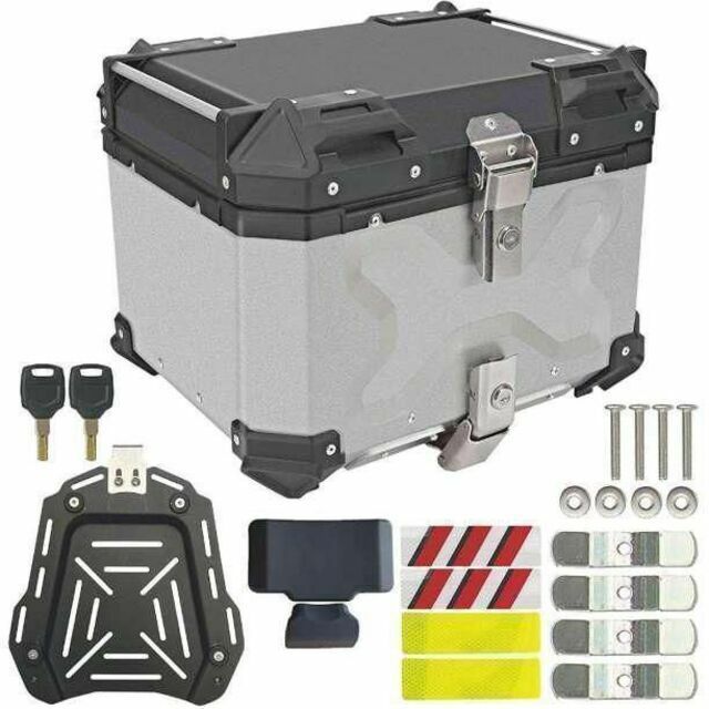 1140☆バイク用リアボックス アルミトップケース 簡単脱着 Silver 銀-