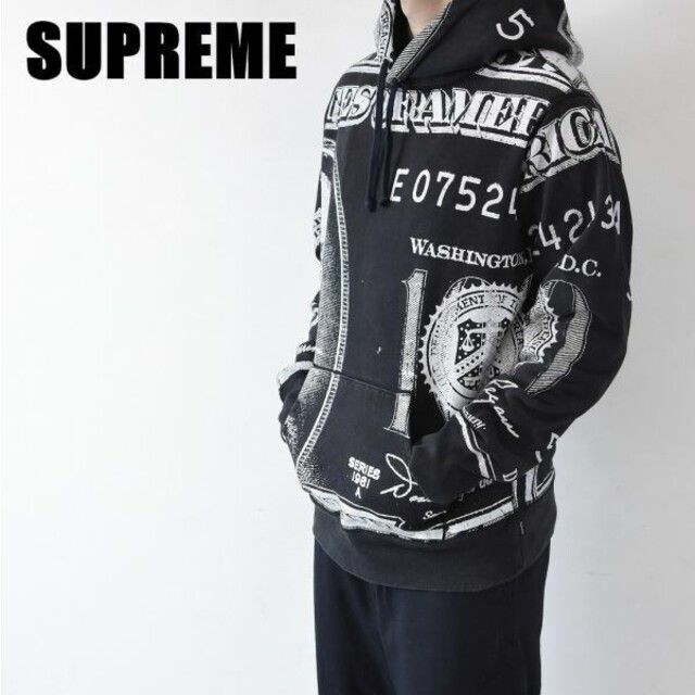 MN AW0009 SUPREME シュプリーム ドル柄 総柄 肉厚 フーディー56着丈