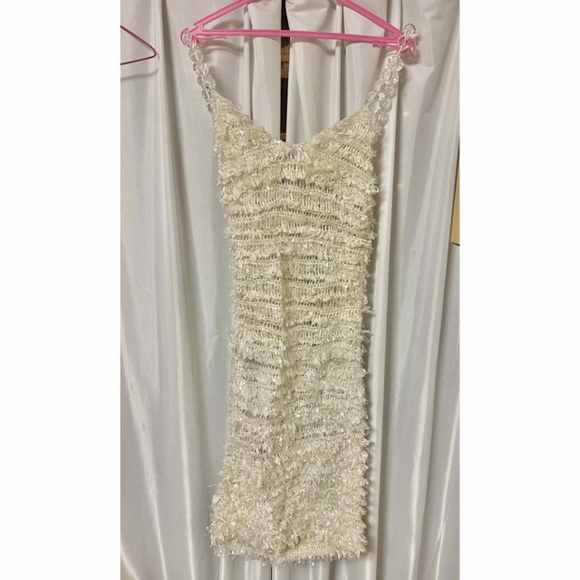 ワンピース ドレス キャバ パーティー ビーズ 白 ゴールド タイト レディースのフォーマル/ドレス(ナイトドレス)の商品写真