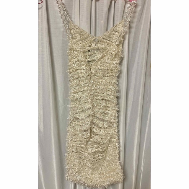 ワンピース ドレス キャバ パーティー ビーズ 白 ゴールド タイト レディースのフォーマル/ドレス(ナイトドレス)の商品写真