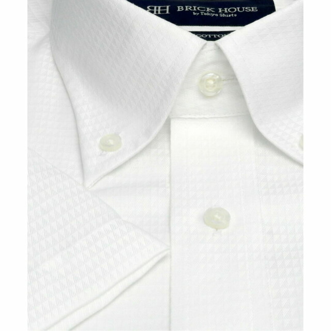 【ホワイト】(M)形態安定 ボタンダウンカラー 綿100% 半袖ワイシャツ 2