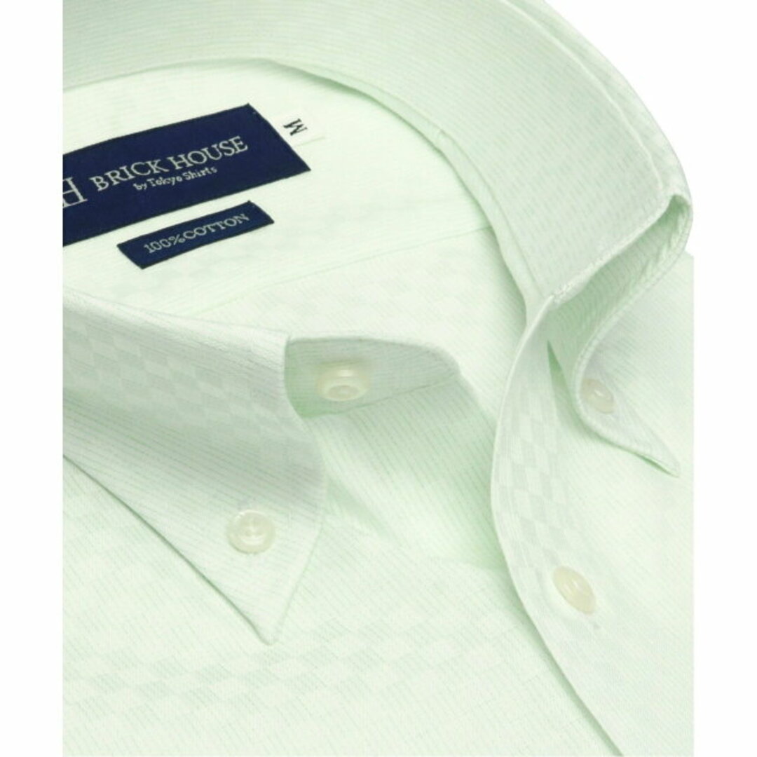 【グリーン】(M)形態安定 ボタンダウンカラー 綿100% 半袖ワイシャツ 1