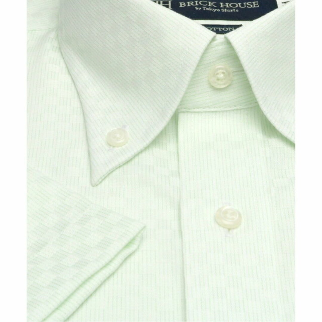 【グリーン】(M)形態安定 ボタンダウンカラー 綿100% 半袖ワイシャツ 2