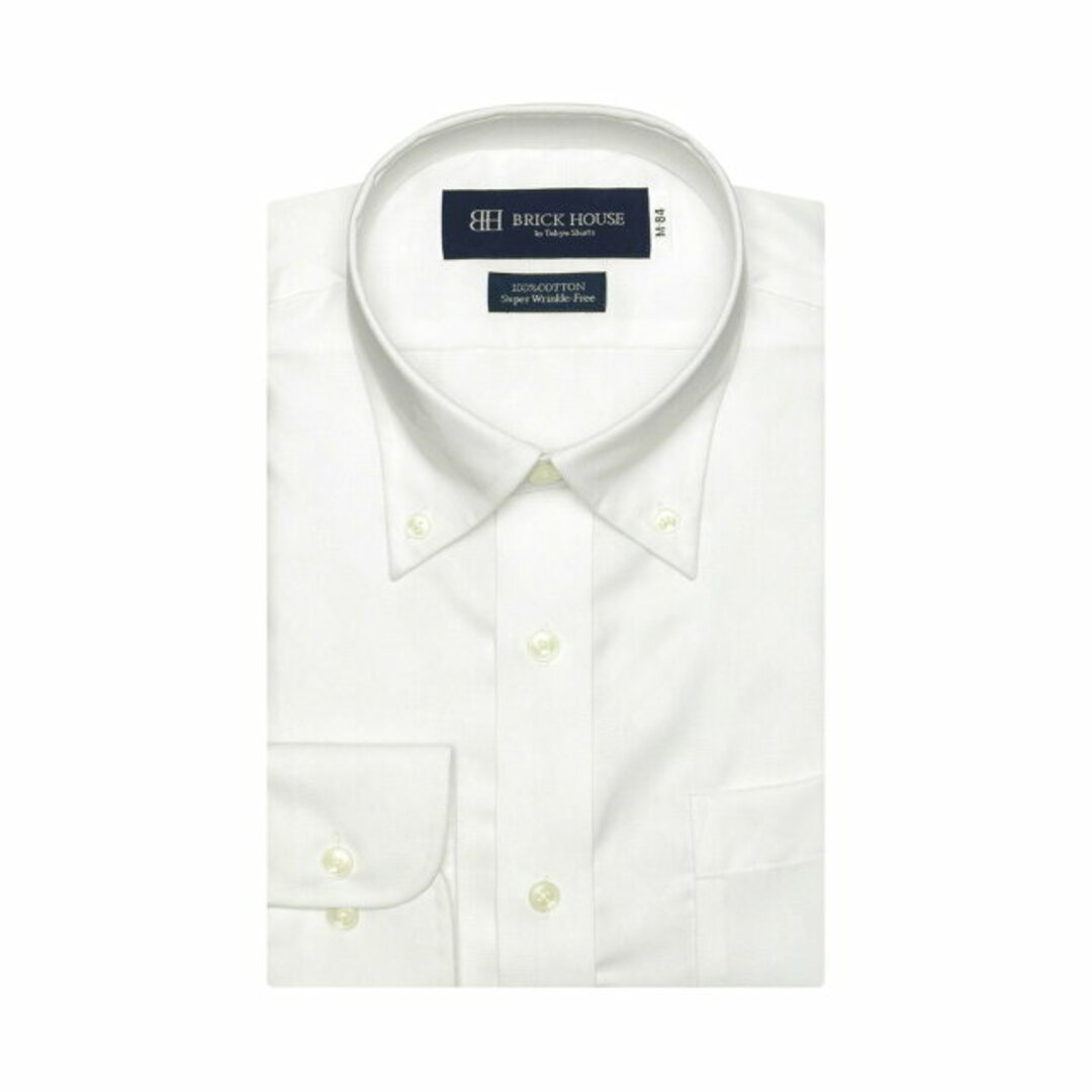 【ホワイト】(M)【超形態安定】 プレミアム ボタンダウンカラー 綿100% 長袖 ワイシャツ